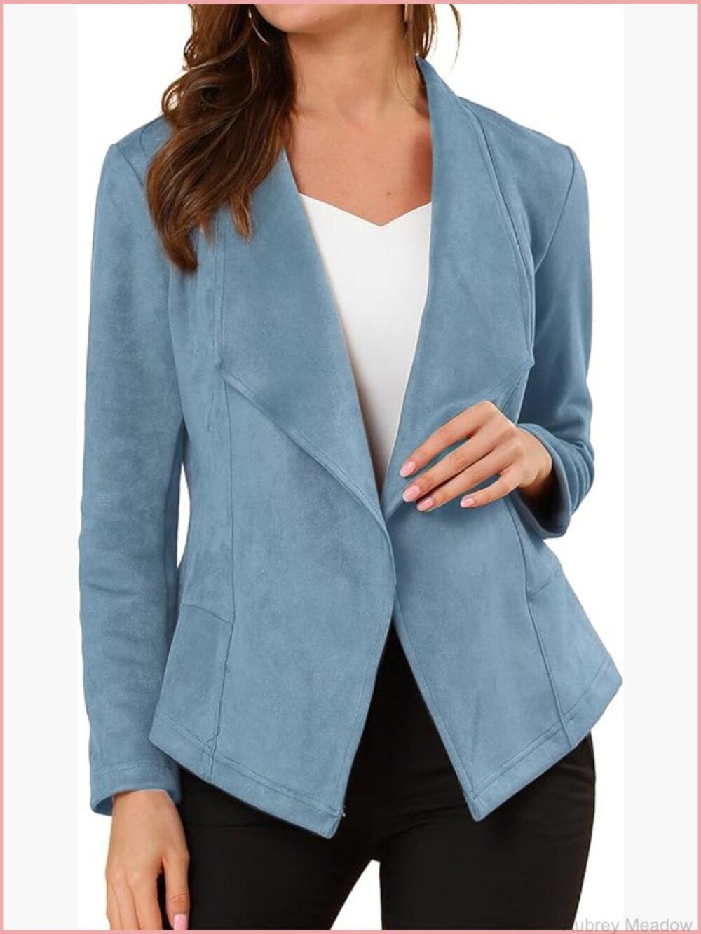 Faux Suede Open Front Cardigan Jacket with Lapel Drape Collar